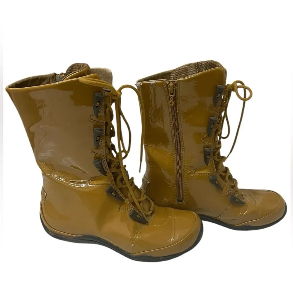 AHNU Women’s Brown Patent Leather Outdoor Lace Up Rain Boot SZ 6